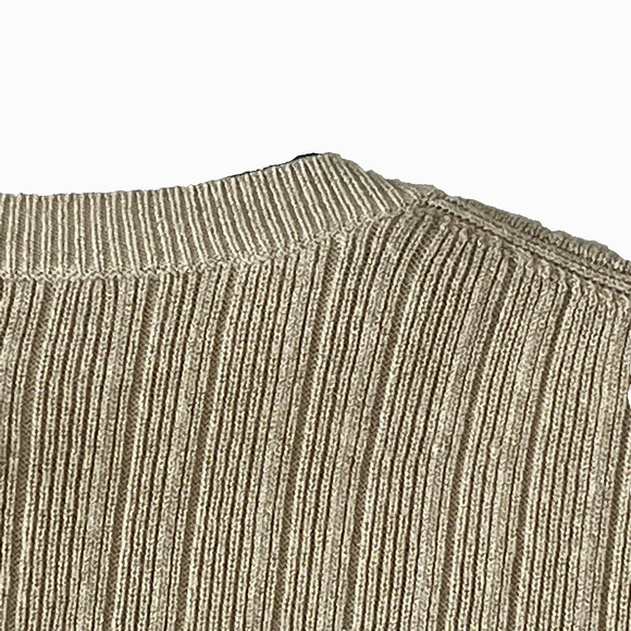 Chicos Womens Size 3 V Neck Sweater Ribbed Beige Gold Threads Metallic Stretchy - Picture 4 of 8